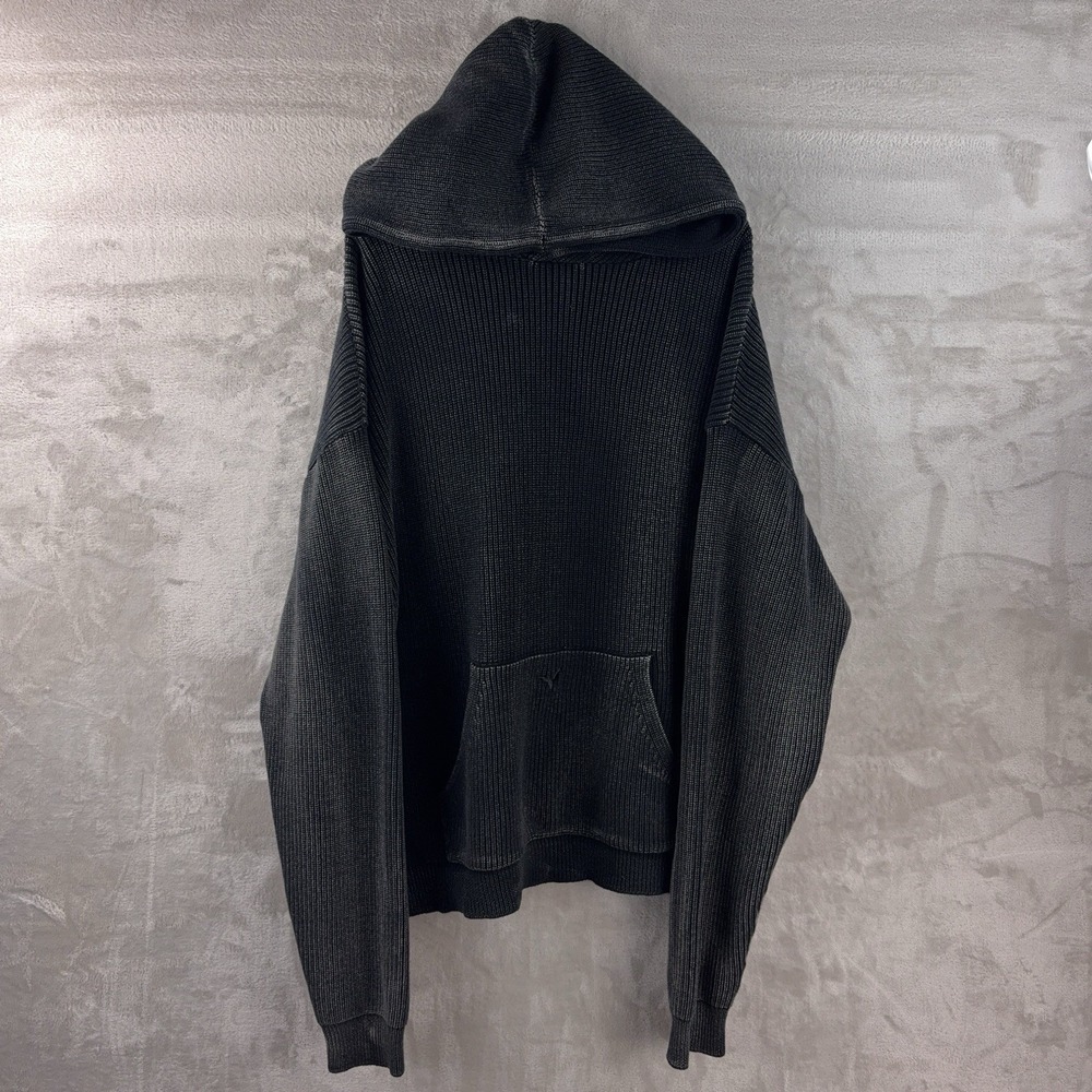 Ditch LA Rib Knit Pullover Mens Size Large Coal Wash Hooded Streetwear Sweater